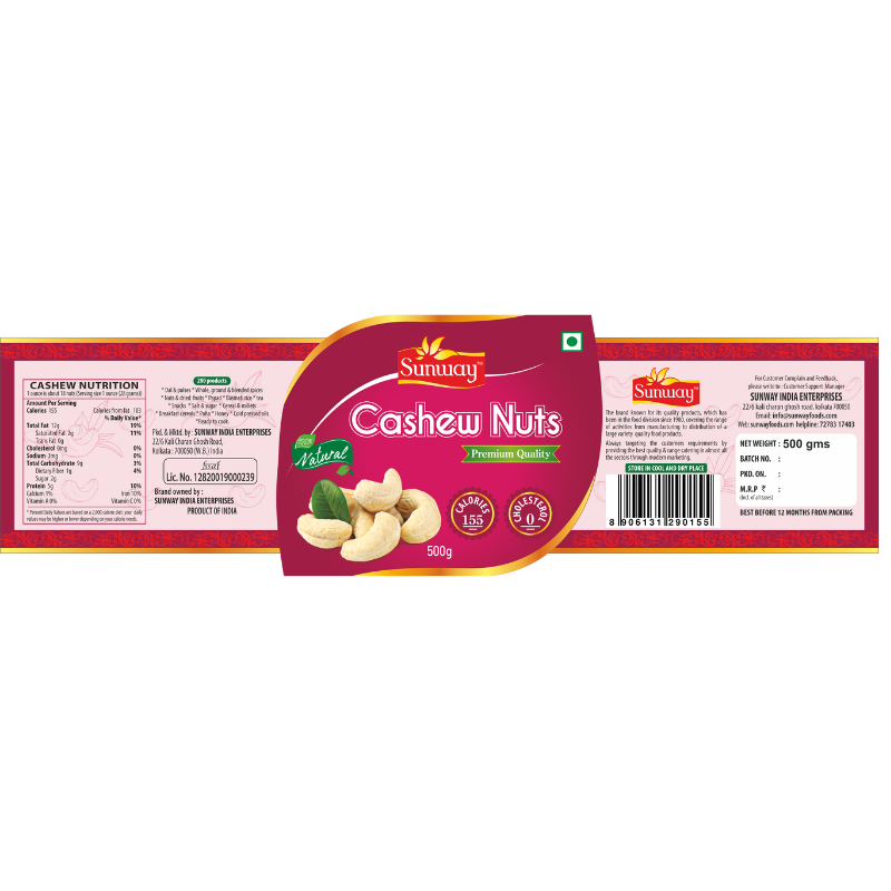 Sunway Premium Whole Cashew Nuts 500g (JAR)